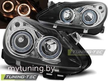 Передние фары Opel Corsa D angel eyes black