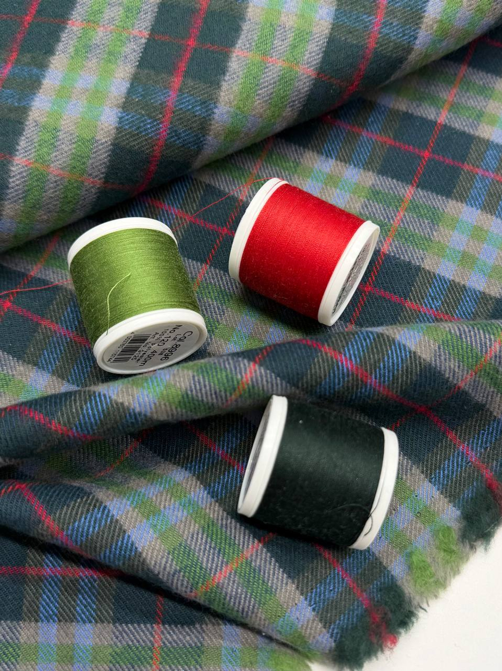 Хлопок фланель в зеленую клетку