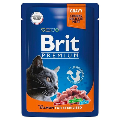 Brit Premium Sterilised консервы для кошек стерилизованнных с лососем в соусе 85 г (пакетик)