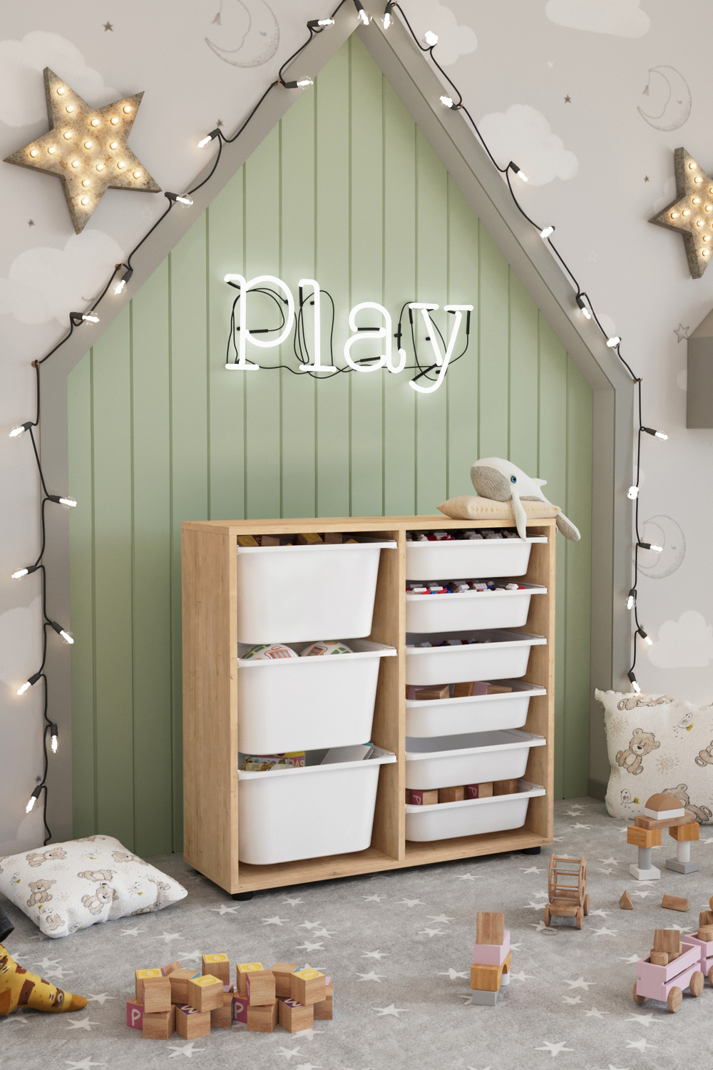 Стеллаж CAGLA с 9 выдвижными ящиками - сосна