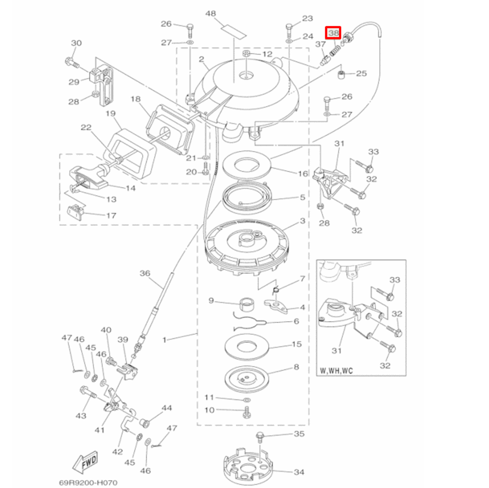 Пружина стопора ручного стартера Yamaha 25-30 (YUELANG)