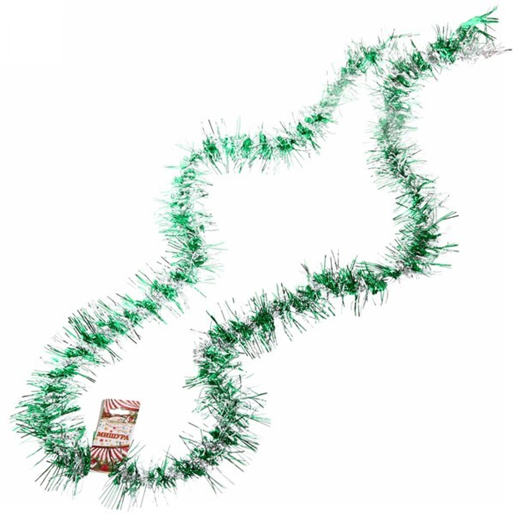 Мишура 2м 9см «Фейерверк» зеленый/серебро