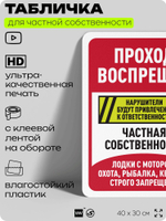 Табличка для частной территории "Проход воспрещен, частная собственность", на дом, для участка, организаций, предупреждающая, 40х30 см, Silver Plane x Айдентика Технолоджи