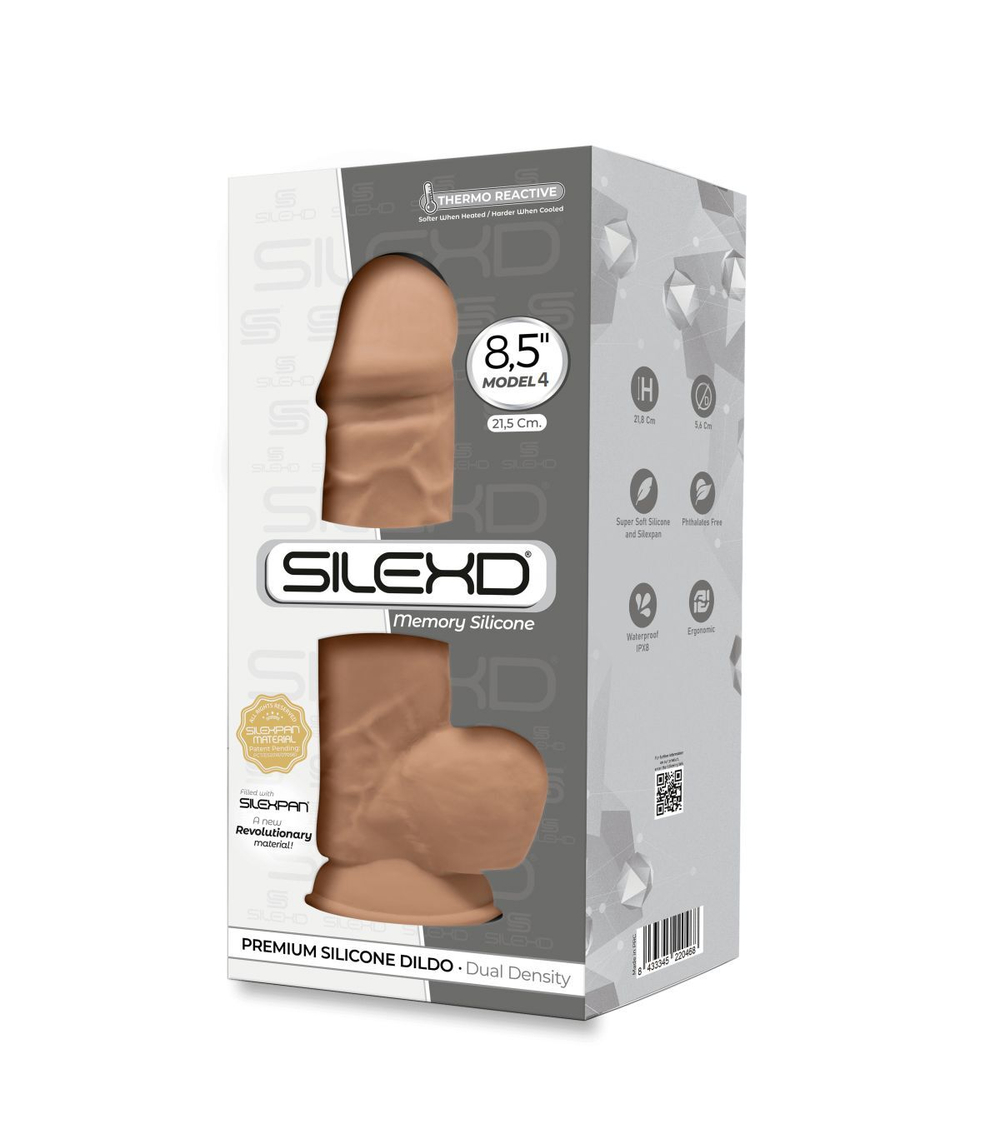 Карамельный фаллоимитатор Model 4 с мошонкой - 21,8 см. (Цвет: телесный)