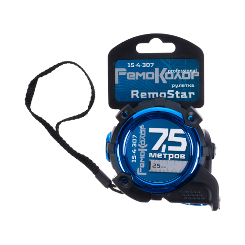 15-4-307 Рулетка "RemoStar", магнитная, обрезин. корпус, усиленная лента, автостоп, 7,5мх25мм