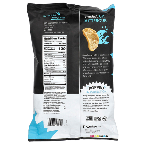 Popchips, Original, морская соль и уксус, 142 г (5 унций)