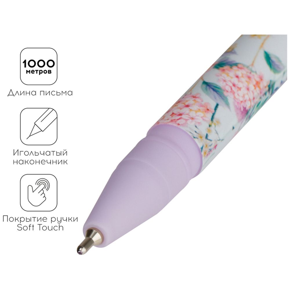 Ручка шариковая Greenwich Line "Meadow flowers" синяя, 0,7мм, игольчатый стержень, софт-тач