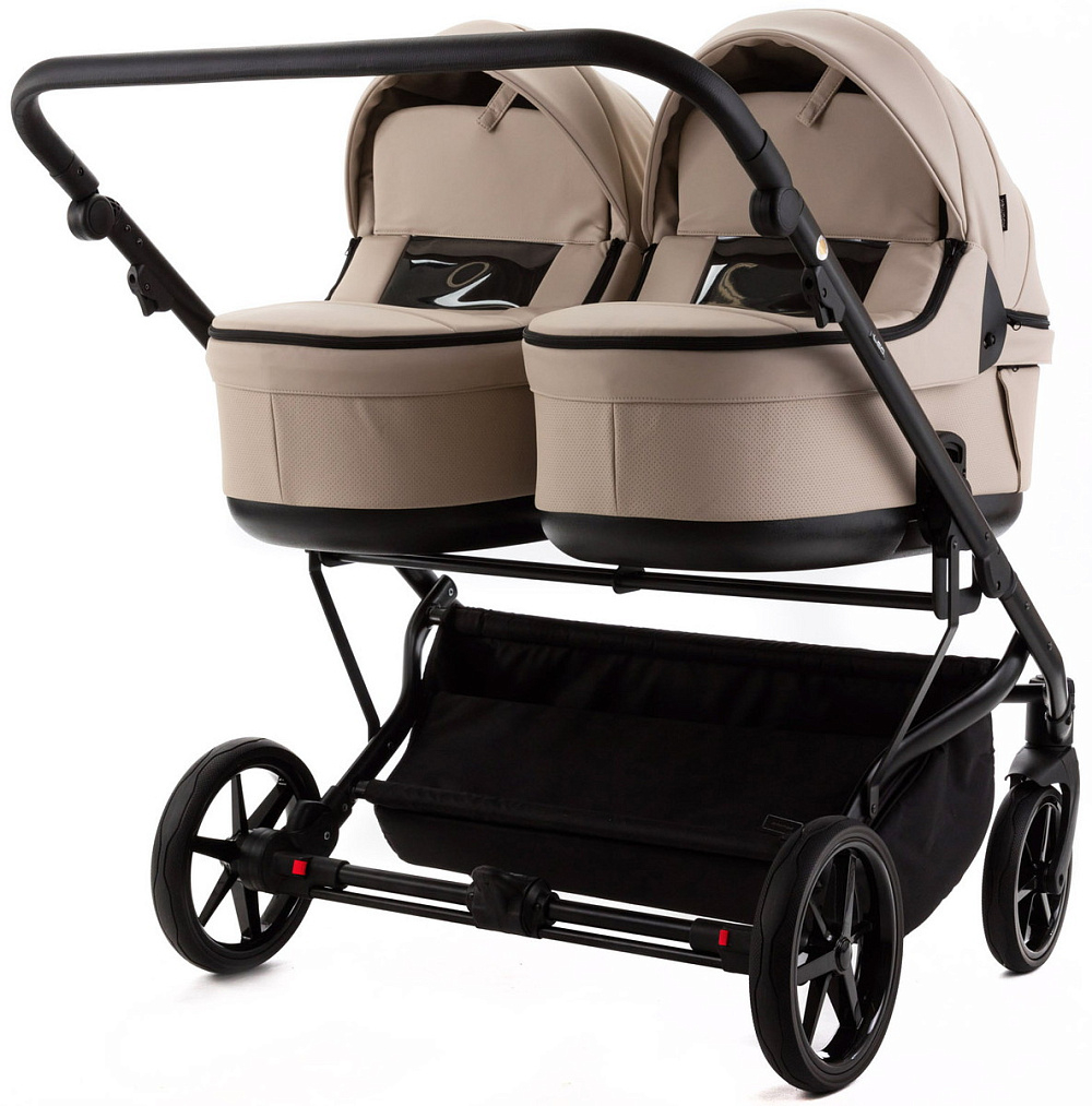Детская коляска для двойни Adamex Leo Duo Deluxe 2 в 1 DUO-SA7 (СВ.БЕЖЕВАЯ КОЖА)