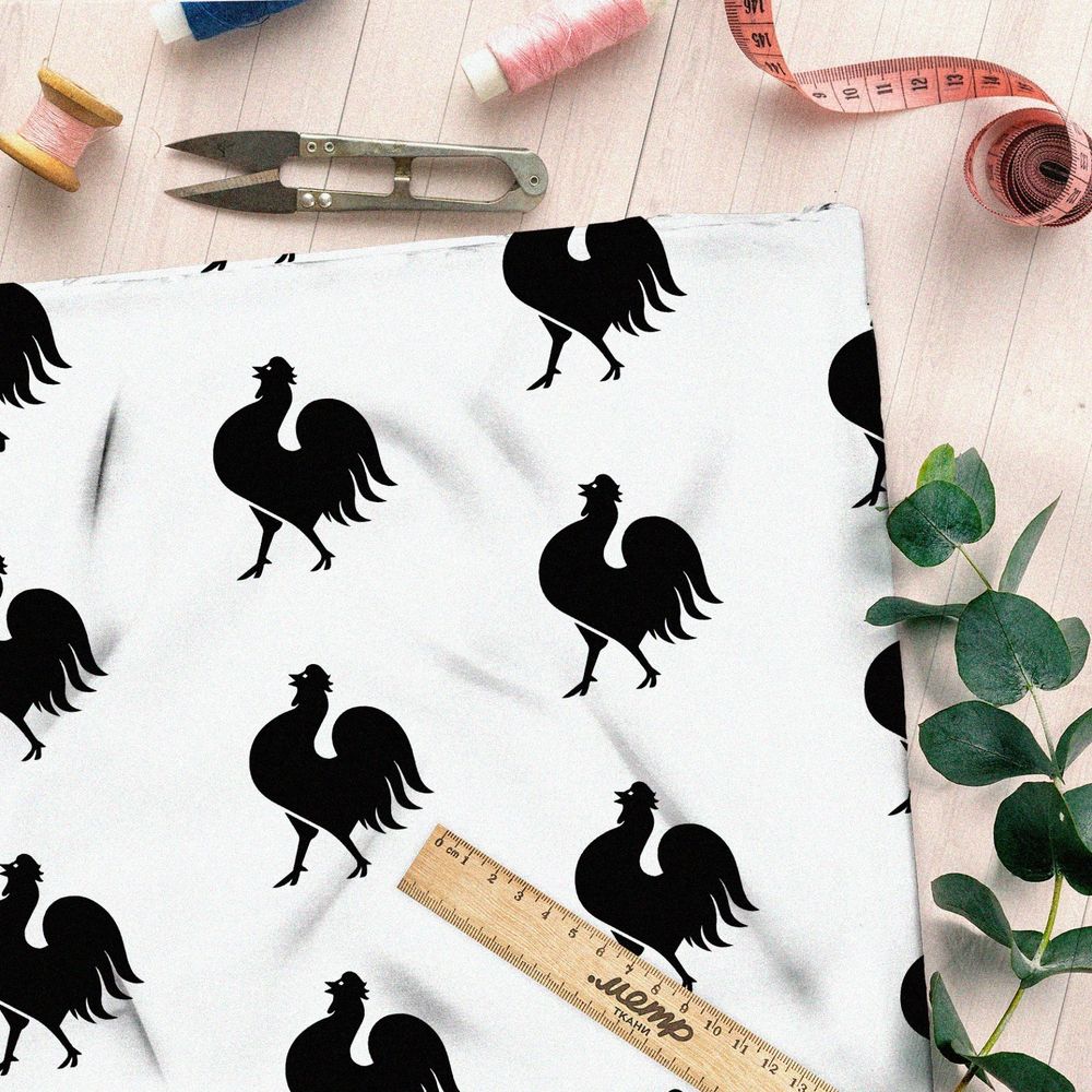 Ткань атлас силуэт петуха
