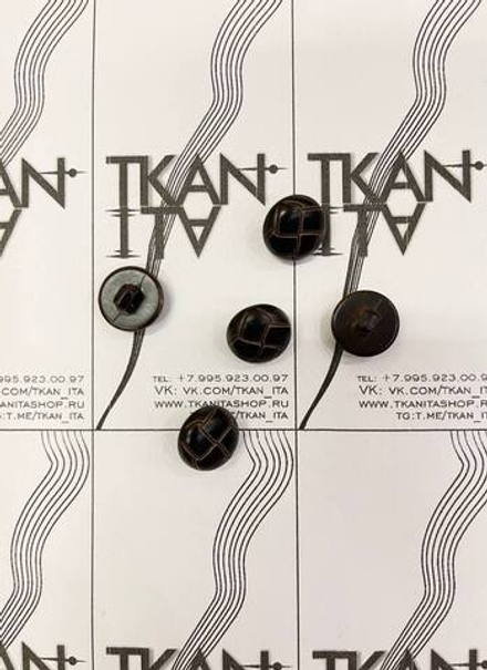 Пуговица пластиковая на ножке (имитация кожаной стежки) (пластик, Темно-коричневый/стежка, 14)