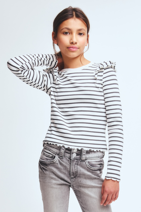 H&M Трикотажный топ с с оборками, белый/черный