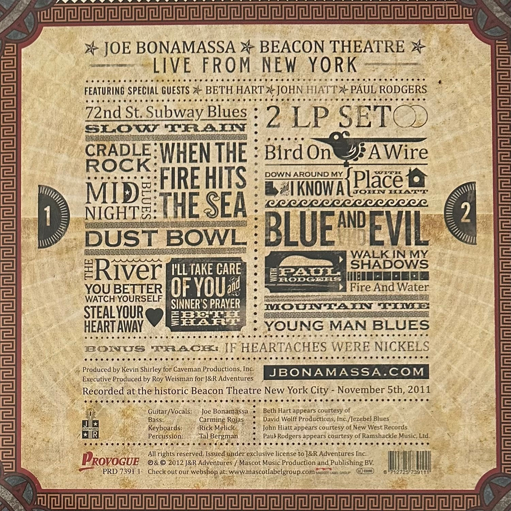 Joe Bonamassa ‎– Beacon Theatre - Live From New York 2LP (Европа 2012г.)