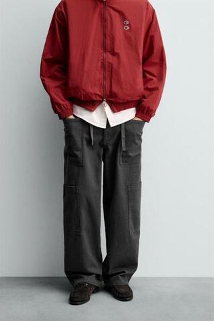 ZARA X CHAMPION ® БРЮКИ КАРГО НА ШНУРКЕ, АНТРАЦИТОВО-СЕРЫЙ