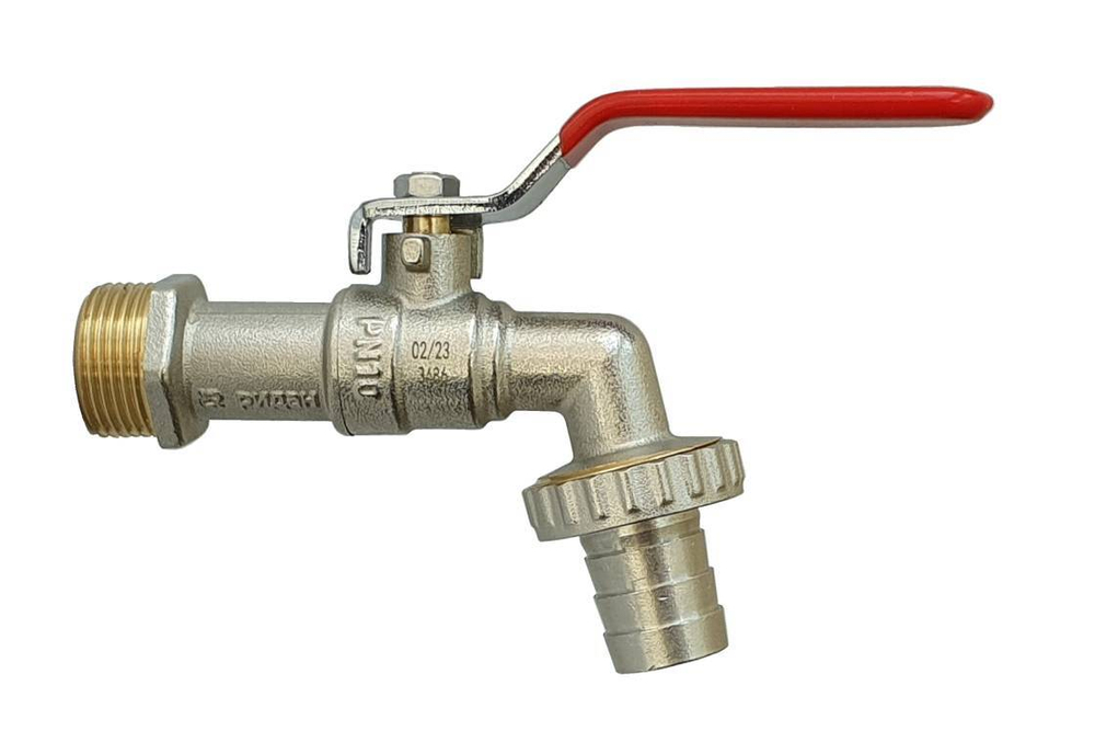 Шаровой кран спускной BVR-CR (1/2"-1"), ручка-рычаг, латунь, под шланг, Ридан