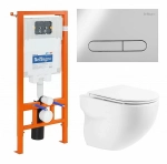 Унитаз подвесной BelBagno ONDA BB066CHR безободковый, с крышкой микролифт, с инсталляцией и кнопкой хром