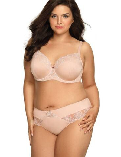 Бюстгальтер plus size с эффектной вышивкой на чашках (Размер: 105E) (Цвет: телесный)