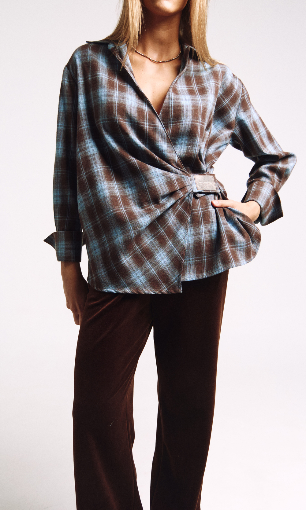 Рубашка с декором 1244 принт клетка