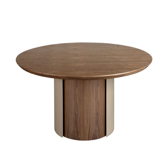 Круглый обеденный стол 1163 из ореха и стали песочного цвета