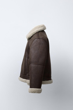 ZARA КУРТКА-ДУБЛЕНКА ИЗ ИСКУССТВЕННОЙ КОЖИ, КОРИЧНЕВЫЙ