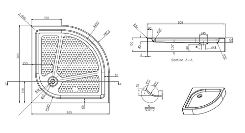 Душевой поддон Azario 900х900х150 R/L, для EDMONTON 2231 900/OTTAWA 2142 900/ONTARIO 2231 900