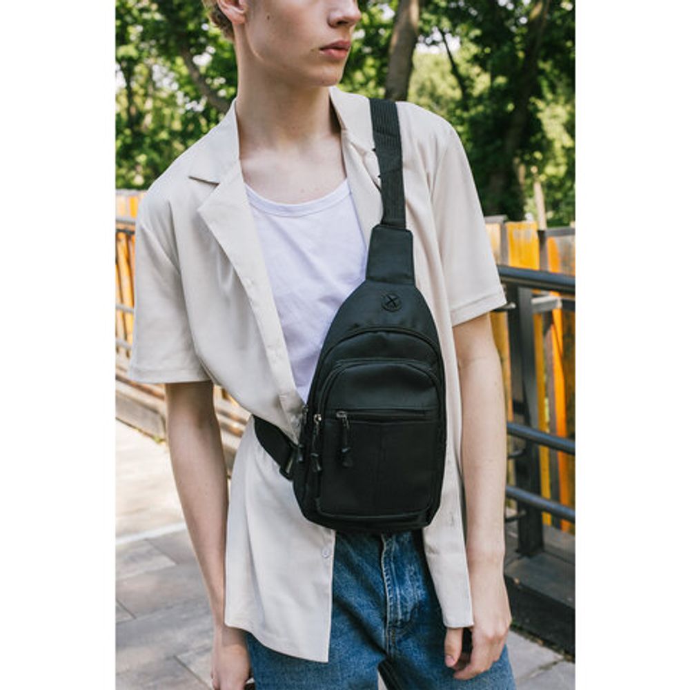 Рюкзак однолямочный HEIKKI PROMPT (ХЕЙКИ), 2 отделения, черный, 30х16х6 см, 273926