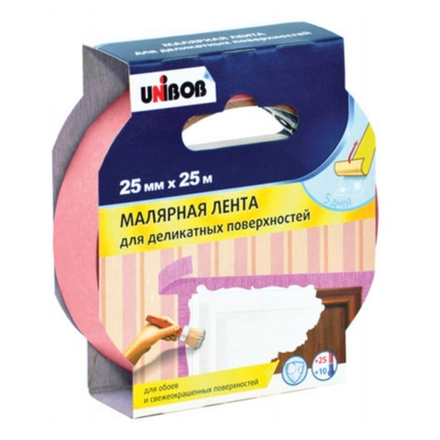 Скотч UNIBOB Розовый - 25мм х 25м Узкий (Деликатный)