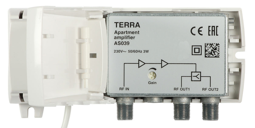 Квартирный усилитель AS039 TERRA, 2 выхода, 20 дБ, 100 дБмВ (IMD3)