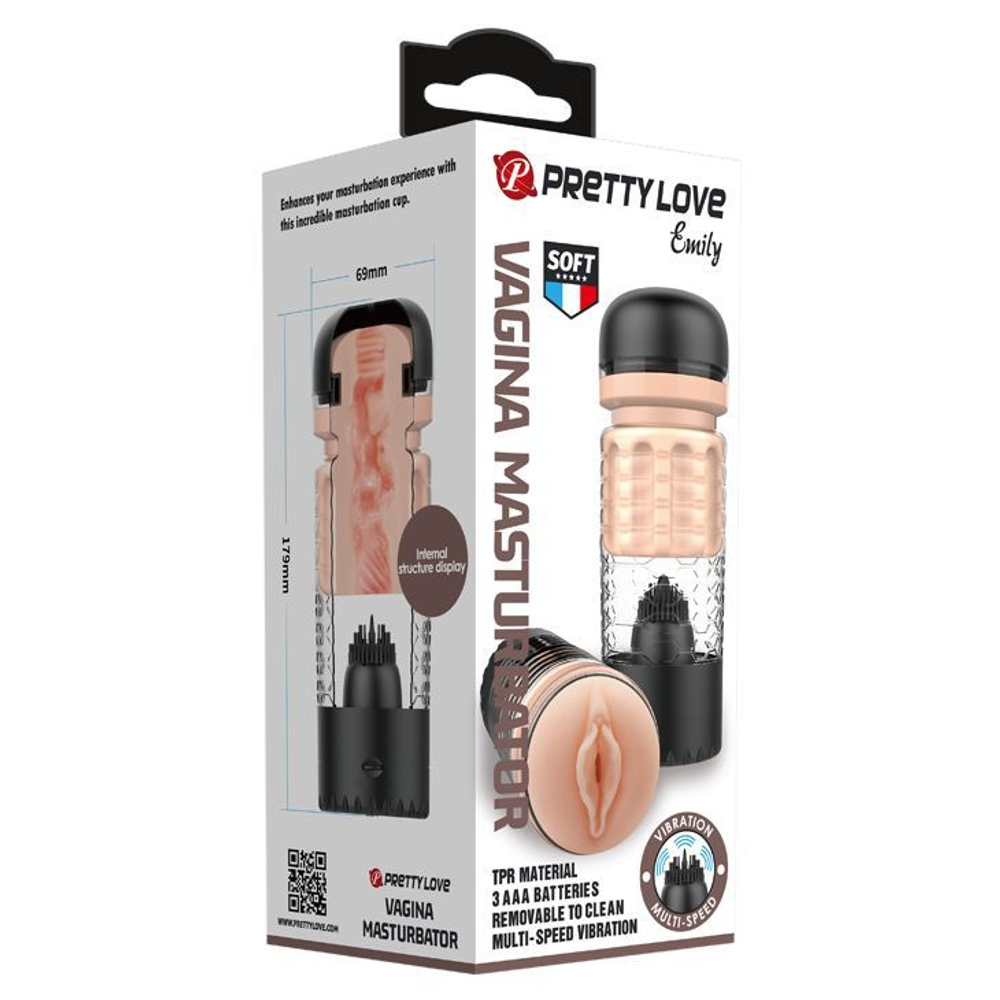 Вибромастурбатор-вагина Baile Emily, черная колба, 11,5 см