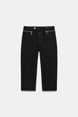 ZARA ДЖИНСЫ Z1975 КАПРИ СО СРЕДНЕЙ ПОСАДКОЙ И МОЛНИЯМИ, ЧЕРНЫЙ