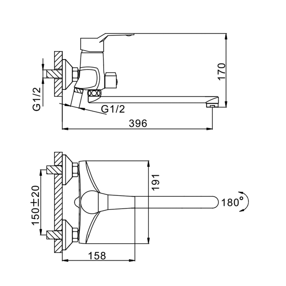Смеситель для ванны и раковины 40к F2263 FRAP (L-излив, хром, латунь)