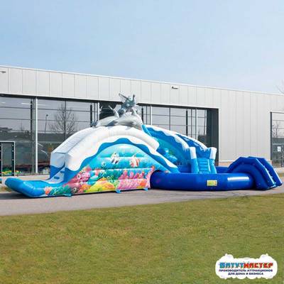 Надувной аквапарк с горками и бассейном «Морское приключение», 16,7×15×6,7 м