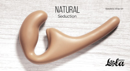 Бежевый безремневой страпон Seduction - 20,5 см.