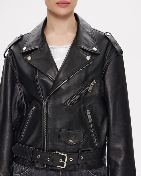 Куртка-косуха из натуральной кожи гладкая с молниями