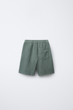 ZARA ШОРТЫ ИЗ 100% ЛЬНА, СИНЕ-ЗЕЛЕНЫЙ