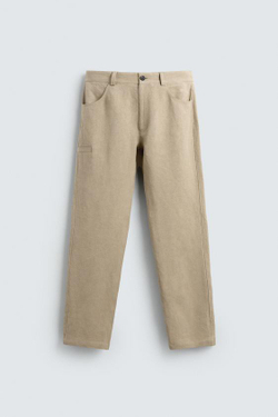 ZARA БРЮКИ BALLOON FIT ИЗ 100% ЛЬНА - LIMITED EDITION, РЫЖЕВАТО-КОРИЧНЕВЫЙ