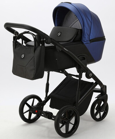 Детская коляска Adamex Mobi Deluxe 3 в 1 M-SD13 (СИНИЙ ПЕРЛ+ЧЕРНАЯ КОЖА)