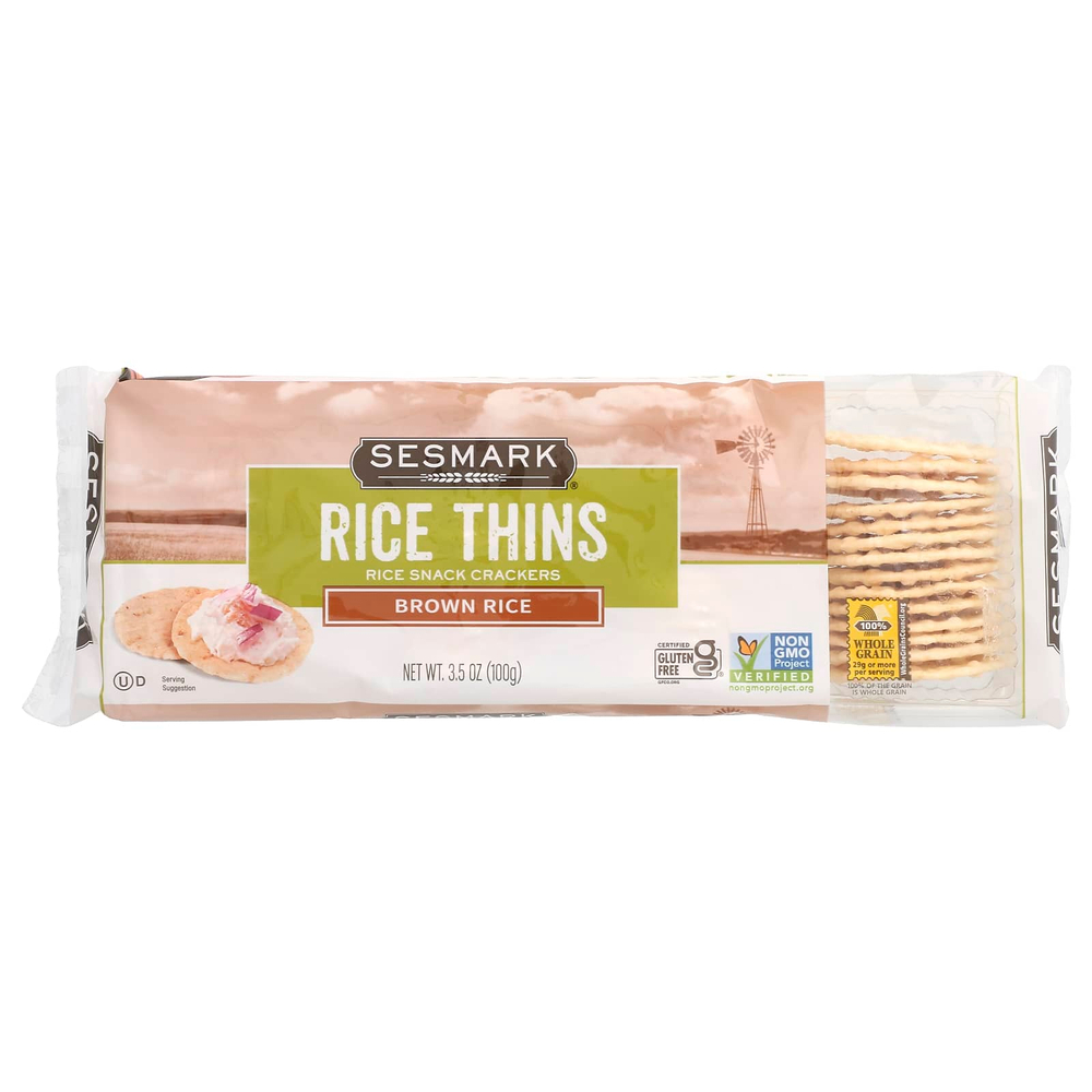 Sesmark, Rice Thins, рисовые крекеры, коричневый рис, 100 г (3,5 унции)
