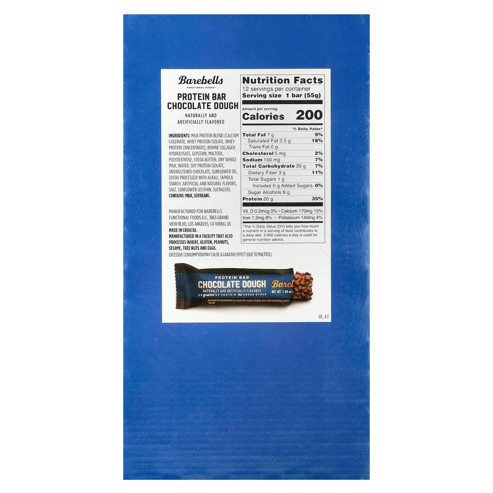 Barebells, Протеиновый батончик, шоколадное тесто, 12 батончиков, 55 г (1,94 унции)