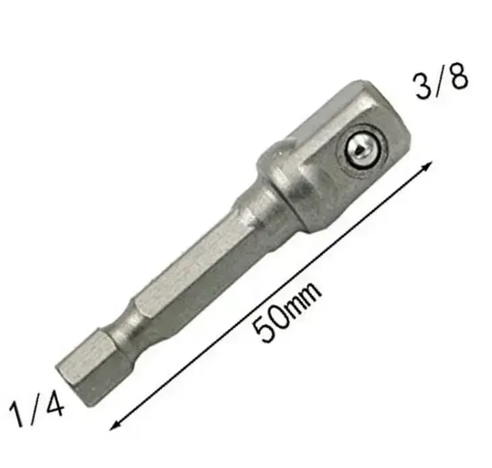 Адаптеры, переходники для шуруповерта под торцевые головки 1/4", 3/8", 1/2", длина 50 мм, комплект 3 шт