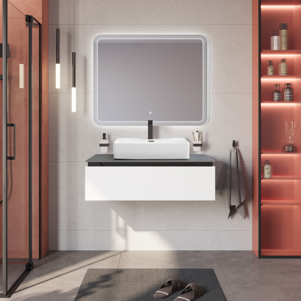 Мебель для ванной со столешницей и накладной раковиной Cezares SLIDER 100 Bianco Opaco SLIDER-1000-1C-SO-BO