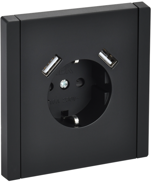 FORTE&PIANO Розетка 1-местная с заземлением с защитными шторками винтовое крепление 16А USB A+A 3,1А FP145 черный IEK