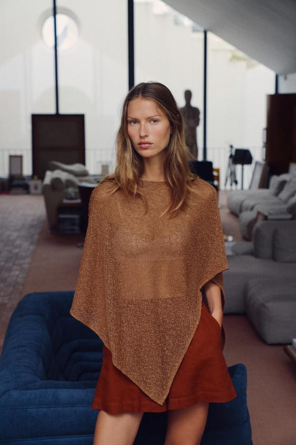 ZARA БЕРМУДЫ ИЗ СМЕСОВОГО ЛЬНА С ЭЛАСТИЧНЫМ ПОЯСОМ, МЕДНЫЙ