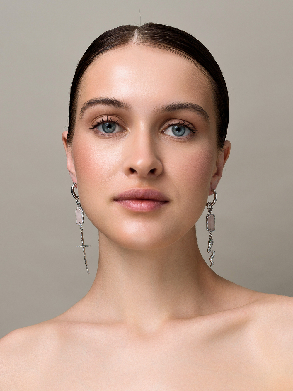 Серьги "Snake" с розовым кварцем Silver