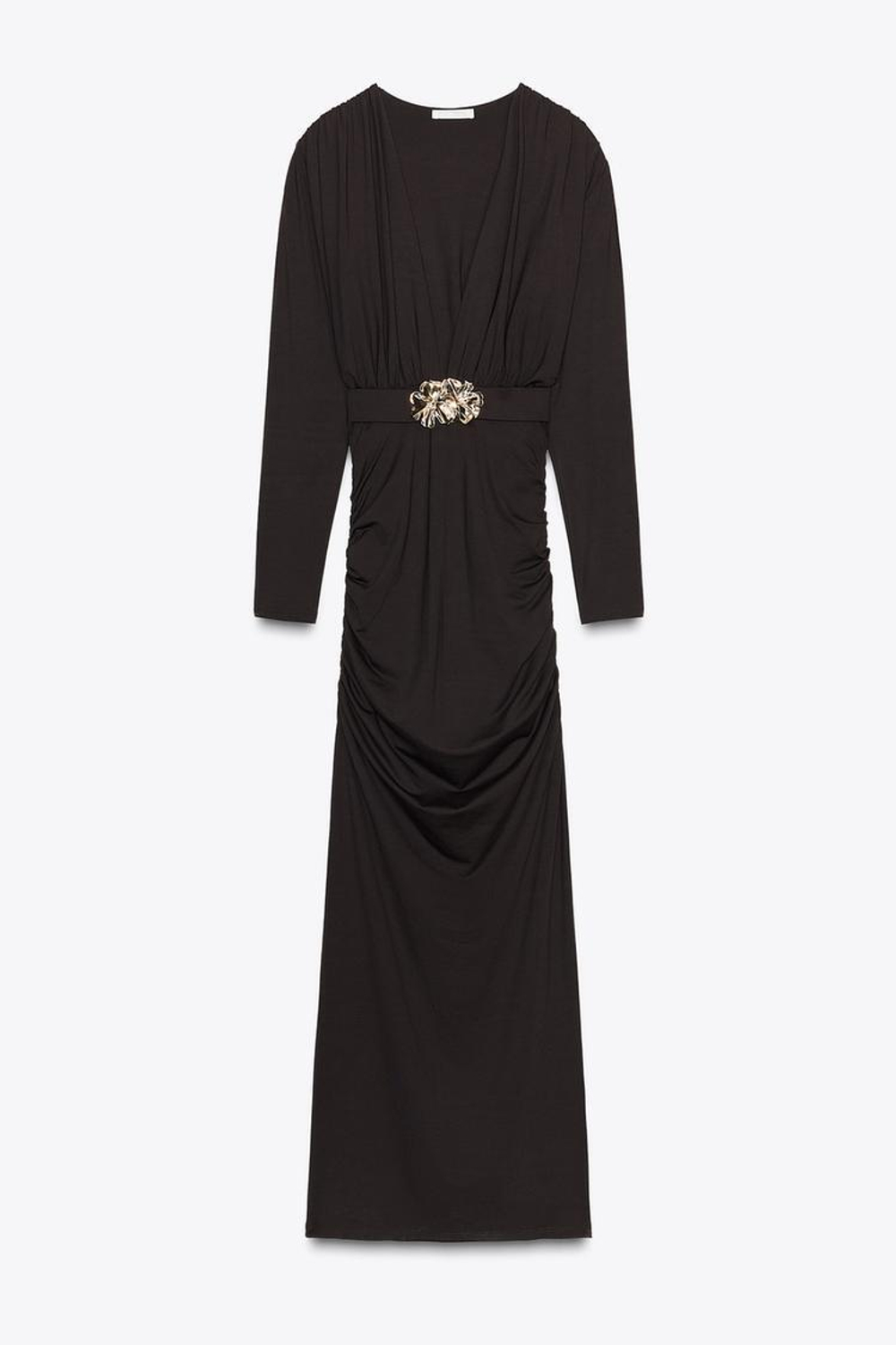 ZARA ПЛАТЬЕ ИЗ ПОЛИАМИДА С ПОЯСОМ И ФУРНИТУРОЙ, КОРИЧНЕВЫЙ