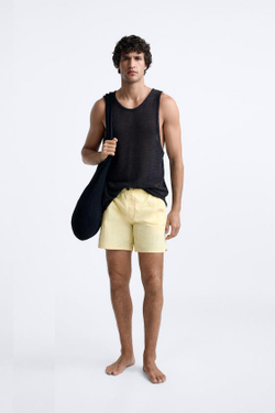 ZARA ПЛАВКИ КЛАССИЧЕСКОГО КРОЯ ИЗ РЕЛЬЕФНОЙ ТКАНИ, ПАСТЕЛЬНО-ЖЕЛТЫЙ