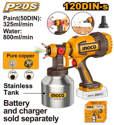 Краскораспылитель аккумуляторный 20В 800 мл/мин INGCO CSGLI20041