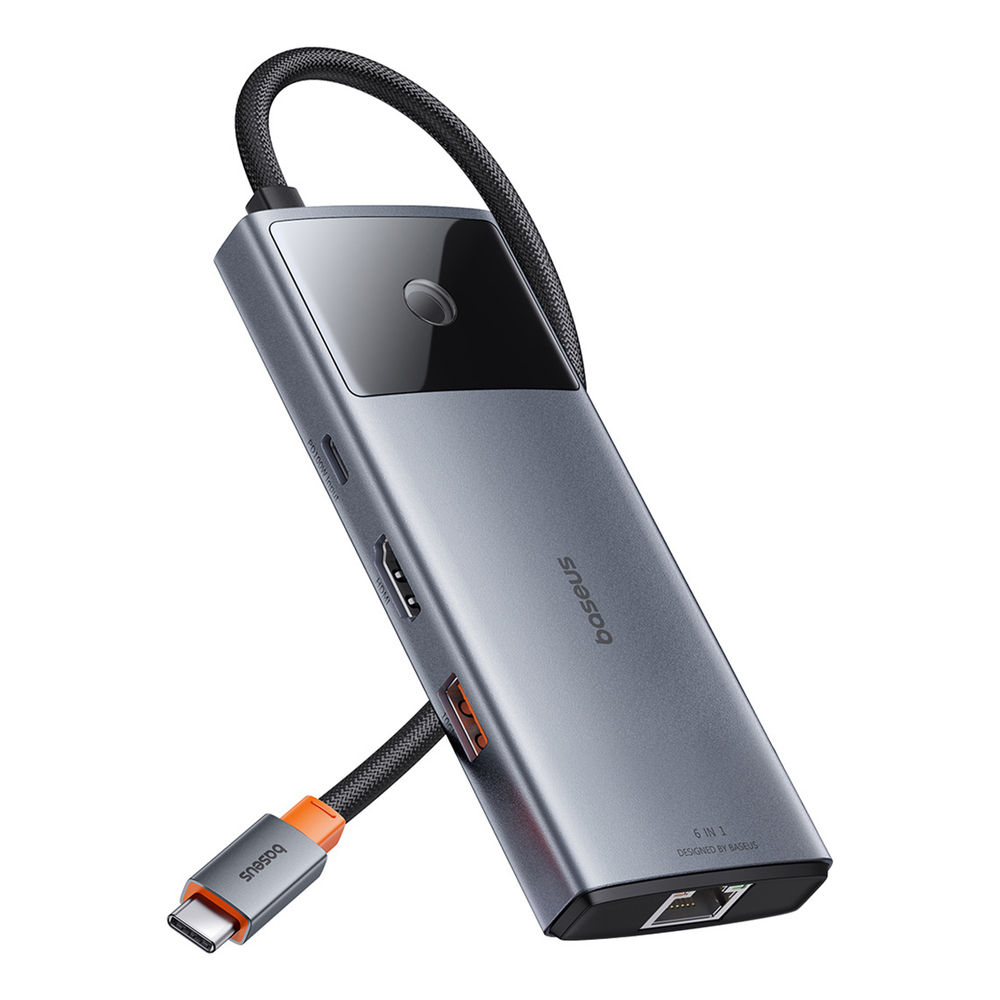 USB-C Хаб Baseus Metal Gleam II 6-in-1 (HDMI4K@60Hz + USB-C3.2(10Gbps) + 2xUSB-A3.2(10Gbps) + RJ45 + USB-C-PD)