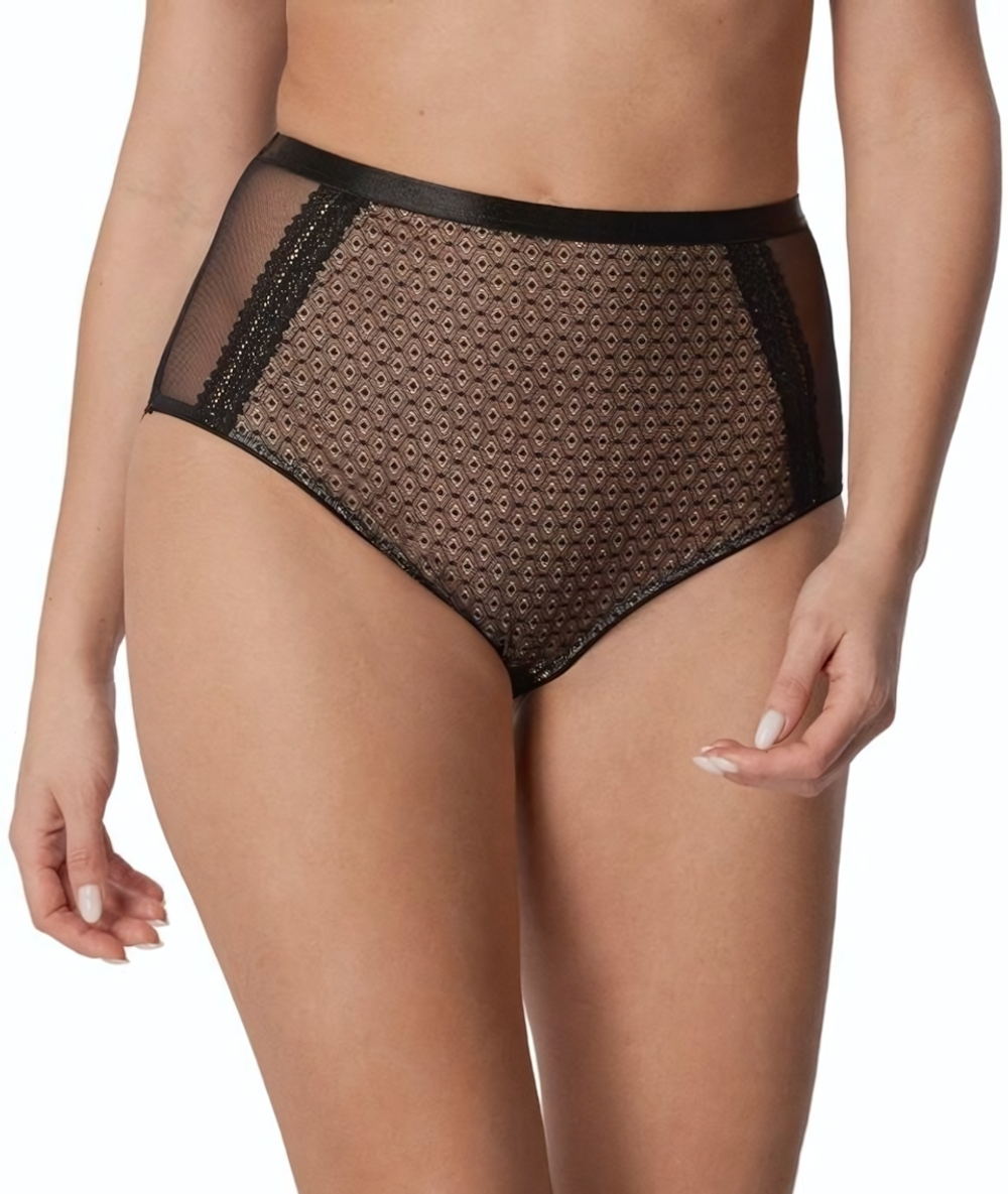 Трусики-слипы Renee с завышенной линией талии (Размер: L) (Цвет: черный с бежевым)