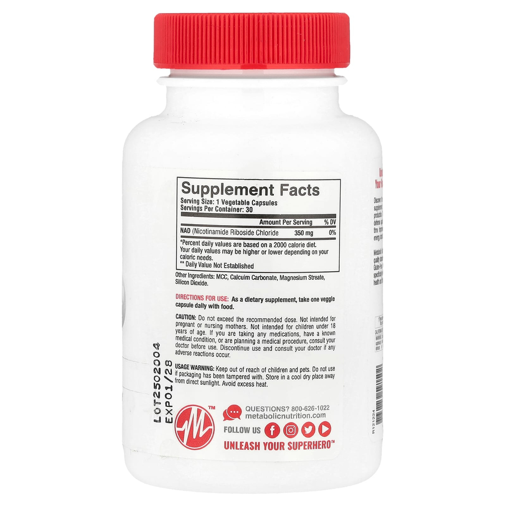 Metabolic Nutrition, NAD MAX ™, омолаживающее средство на клеточном уровне, 30 капсул