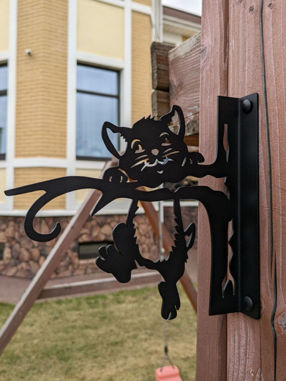 Кронштейн для кашпо Кот на дереве, кашпо подвесное, держатель для цветов